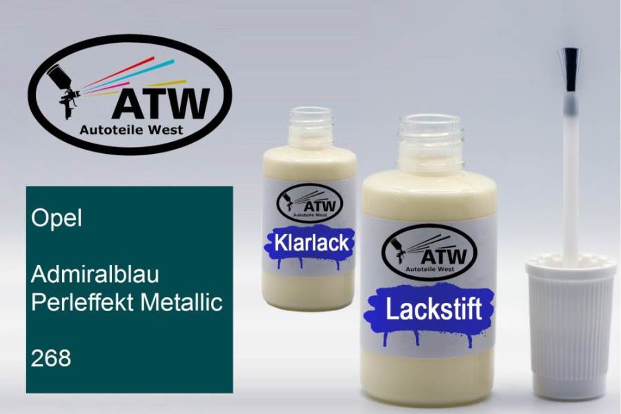 Opel, Admiralblau Perleffekt Metallic, 268: 20ml Lackstift + 20ml Klarlack - Set, von ATW Autoteile West.